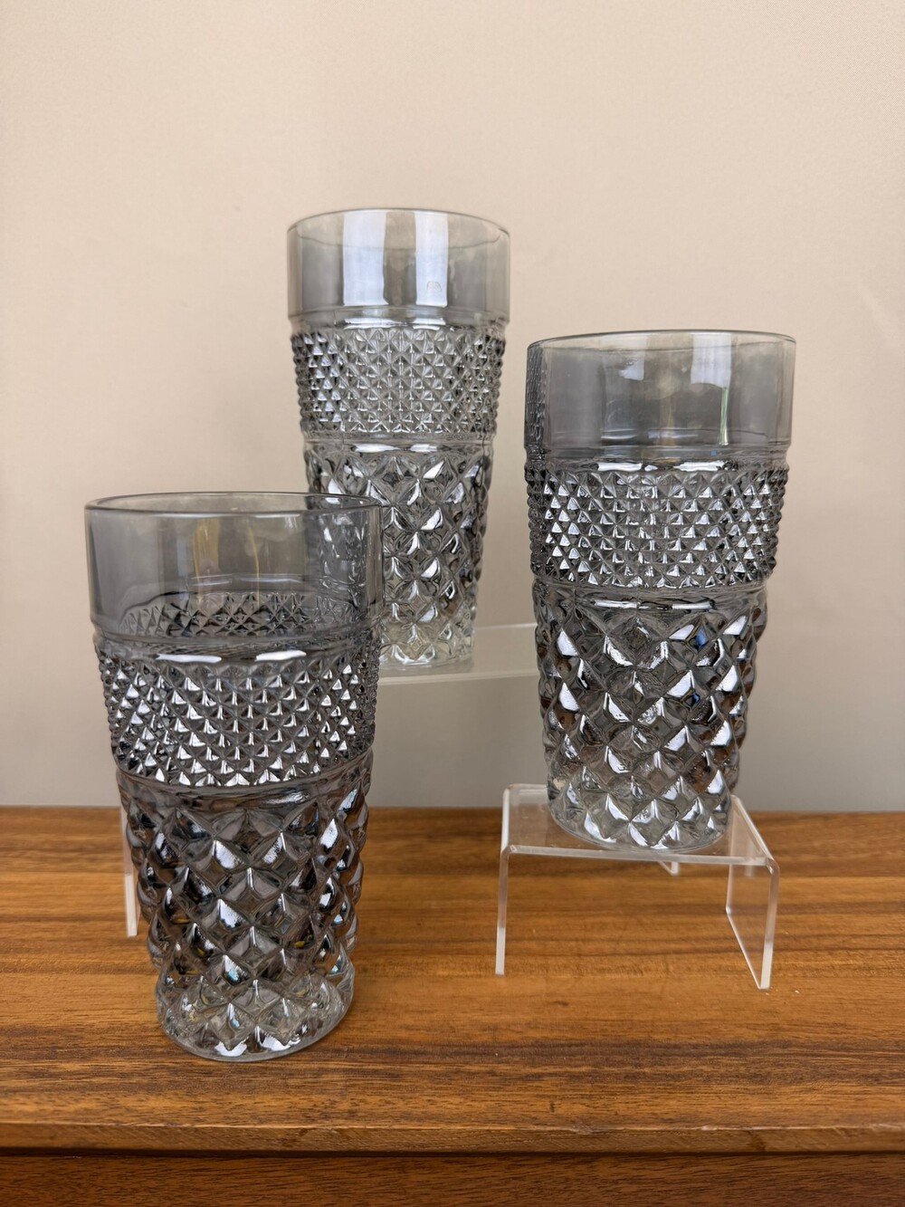 Vintage Anchor Hocking Wexford Pewter Mist Iced Tea Tumblers Set of 3 Smoked